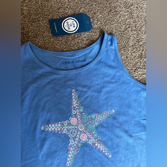 Life Is Good Blue Crusher Tank Top with Vintage Star Design - Picture 2 of 8